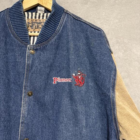 Vintage Turning Point Denim Varsity Jacket Logo Made Macau Men’s - Picture 8 of 10